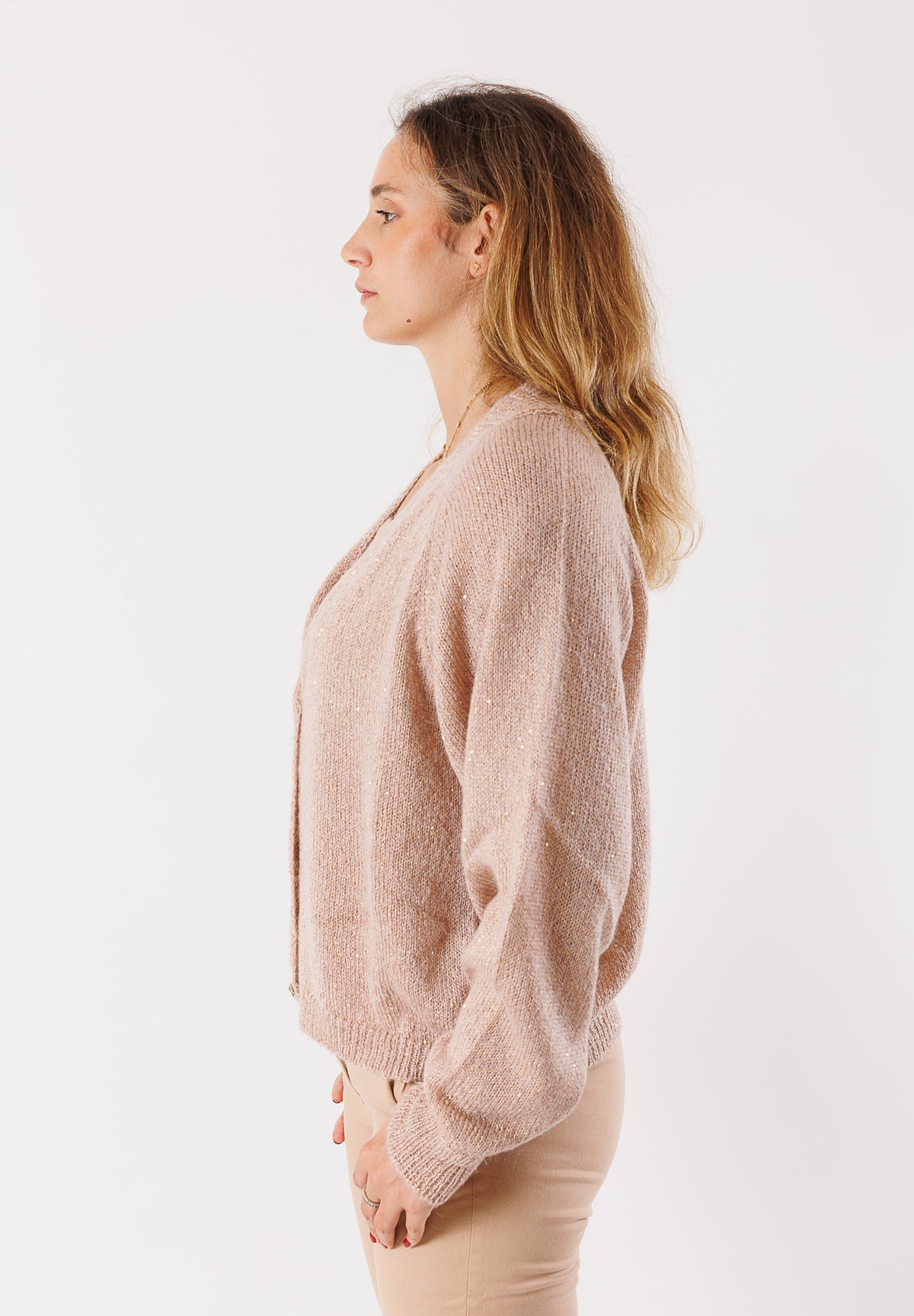 Cardigan in filato misto mohair dettagli metallizzati 3M0976C