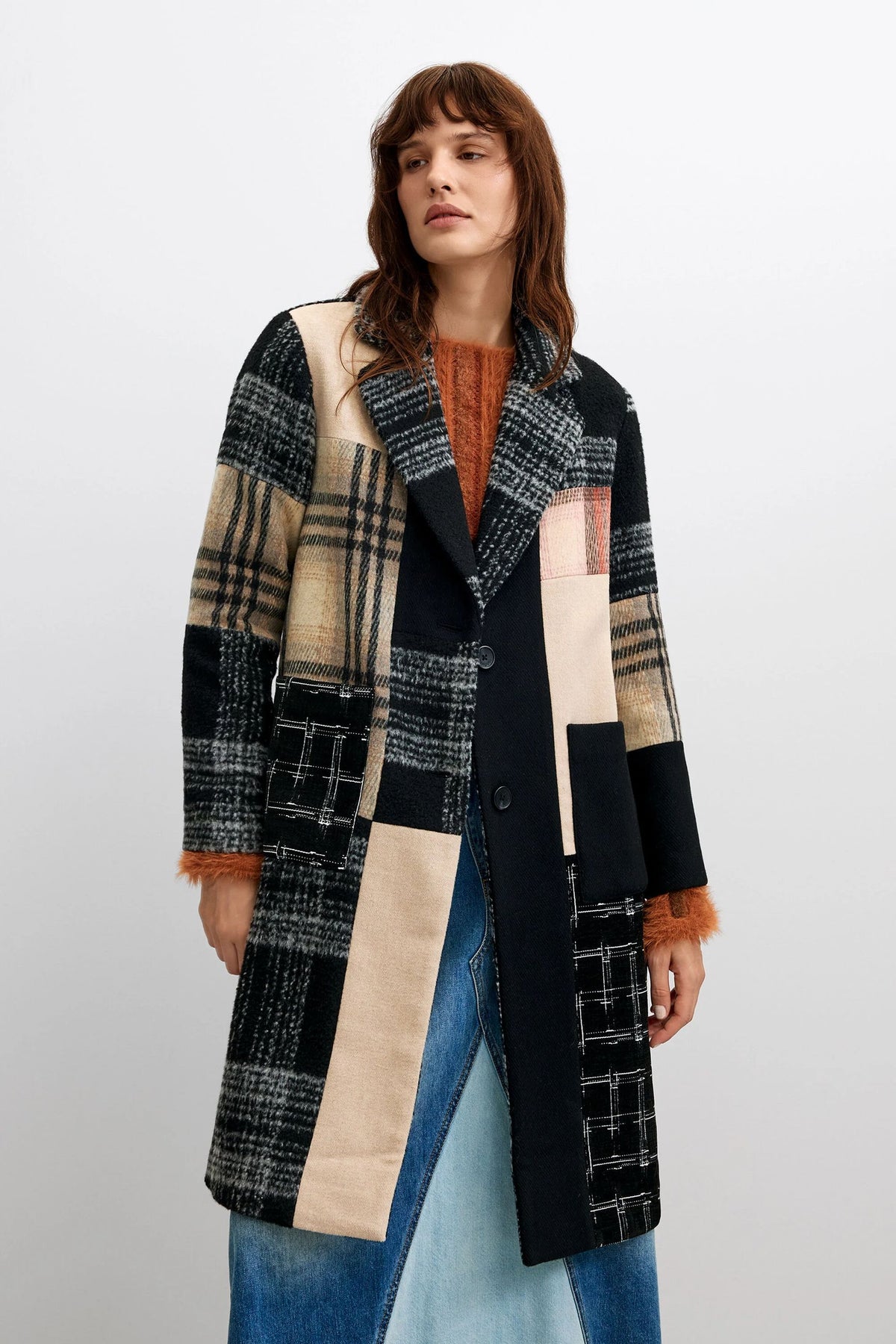 Cappotto in lana a quadri patch 26WWEW232000