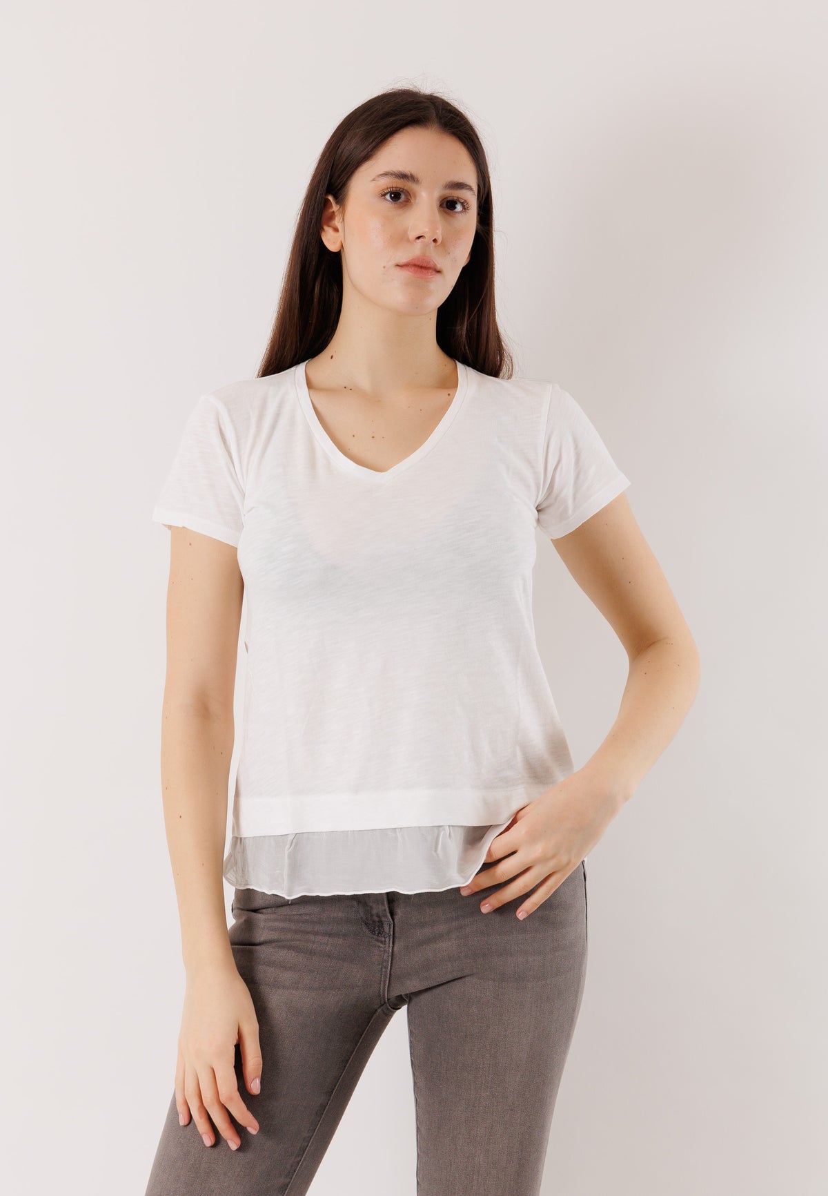 T-shirt morbida con inserto seta D42492