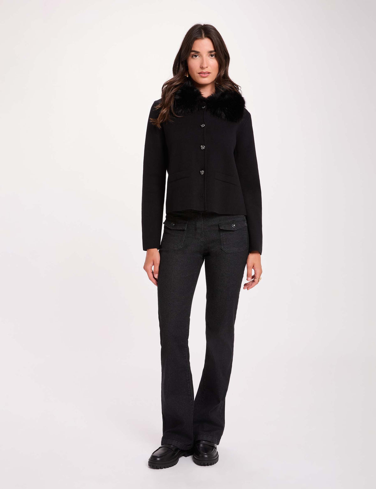 Morgan MCOUSI cardigan collo eco-pelliccia