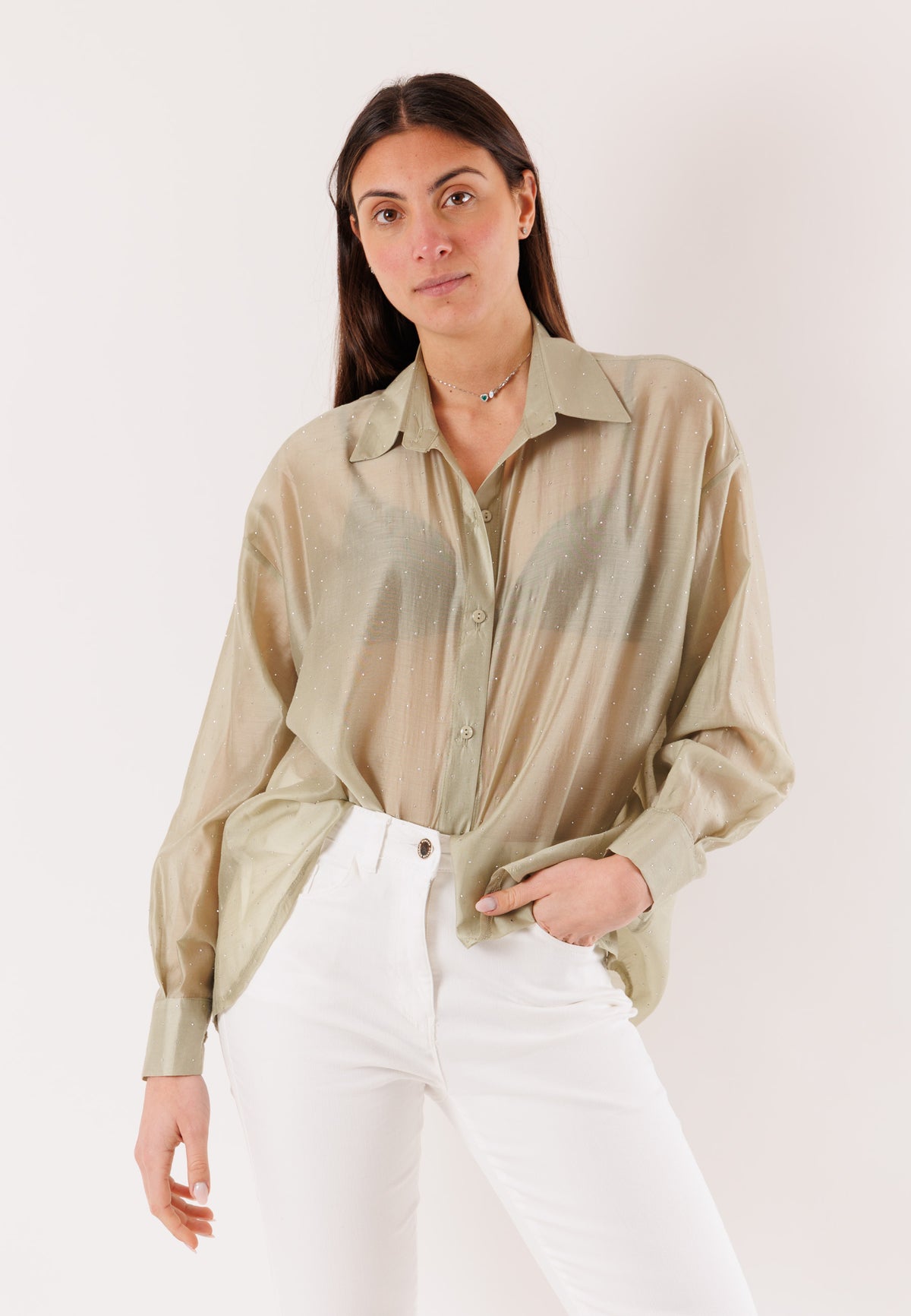 camicia stondata strass YM3001C