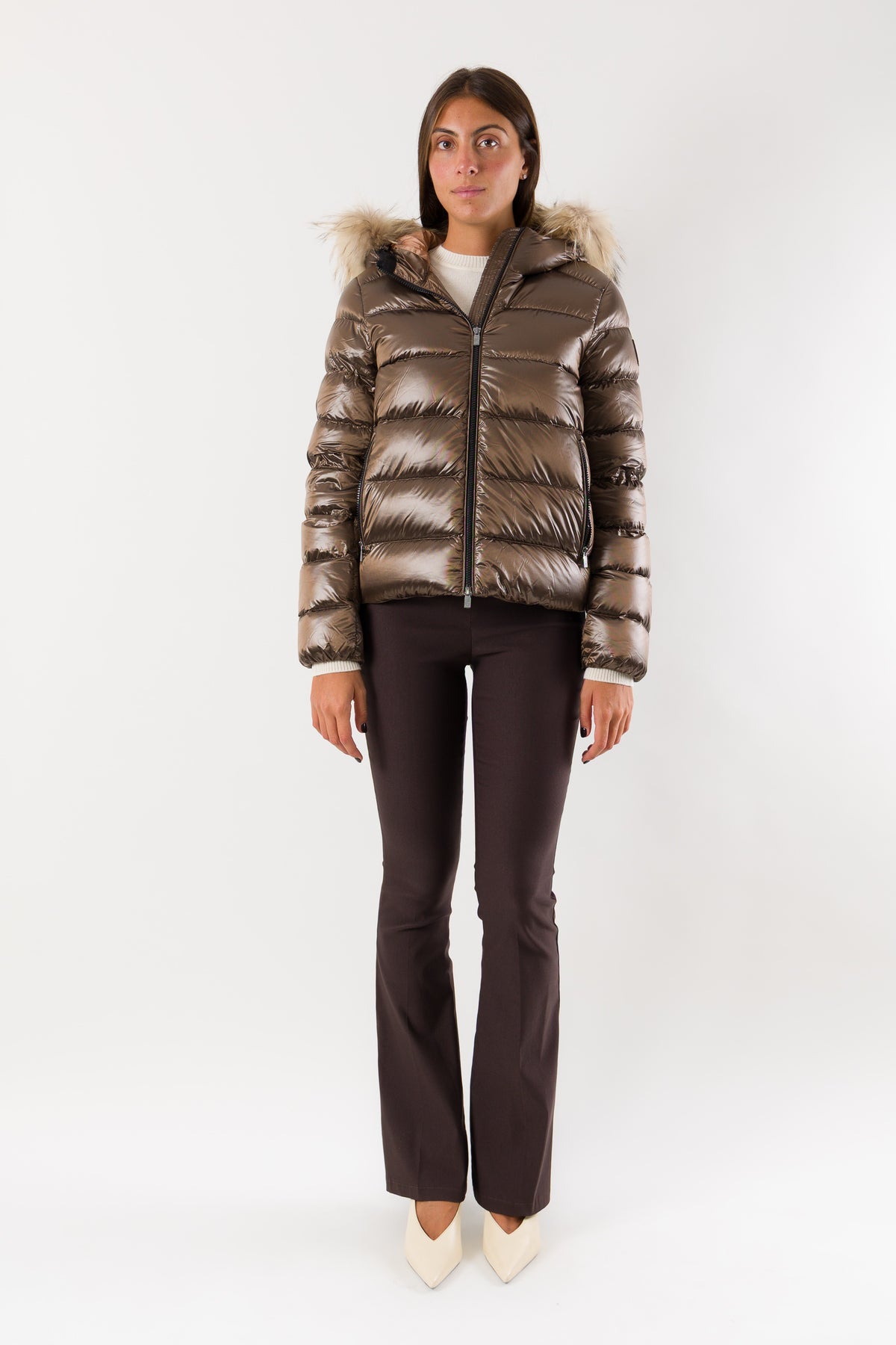 hooded down jacket with detachable fur