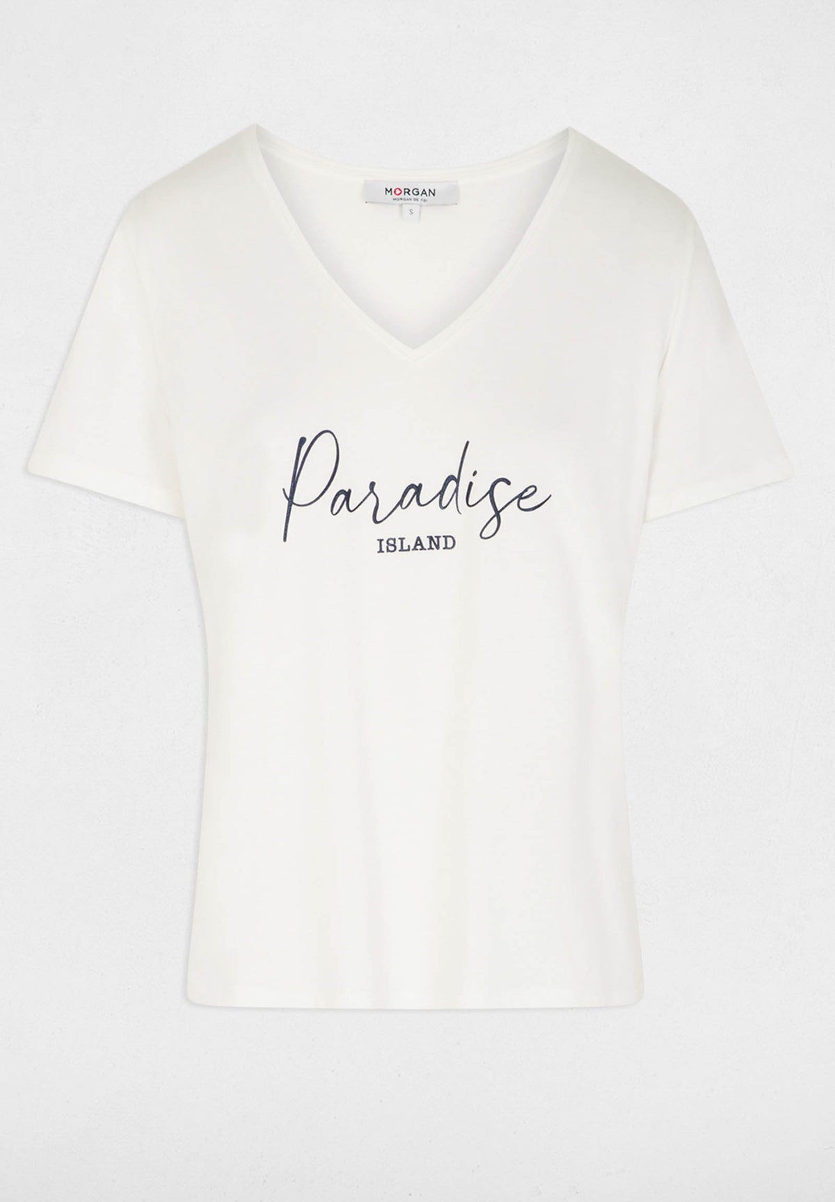 T-shirt scollo a V con scritta Paradise DBEACH