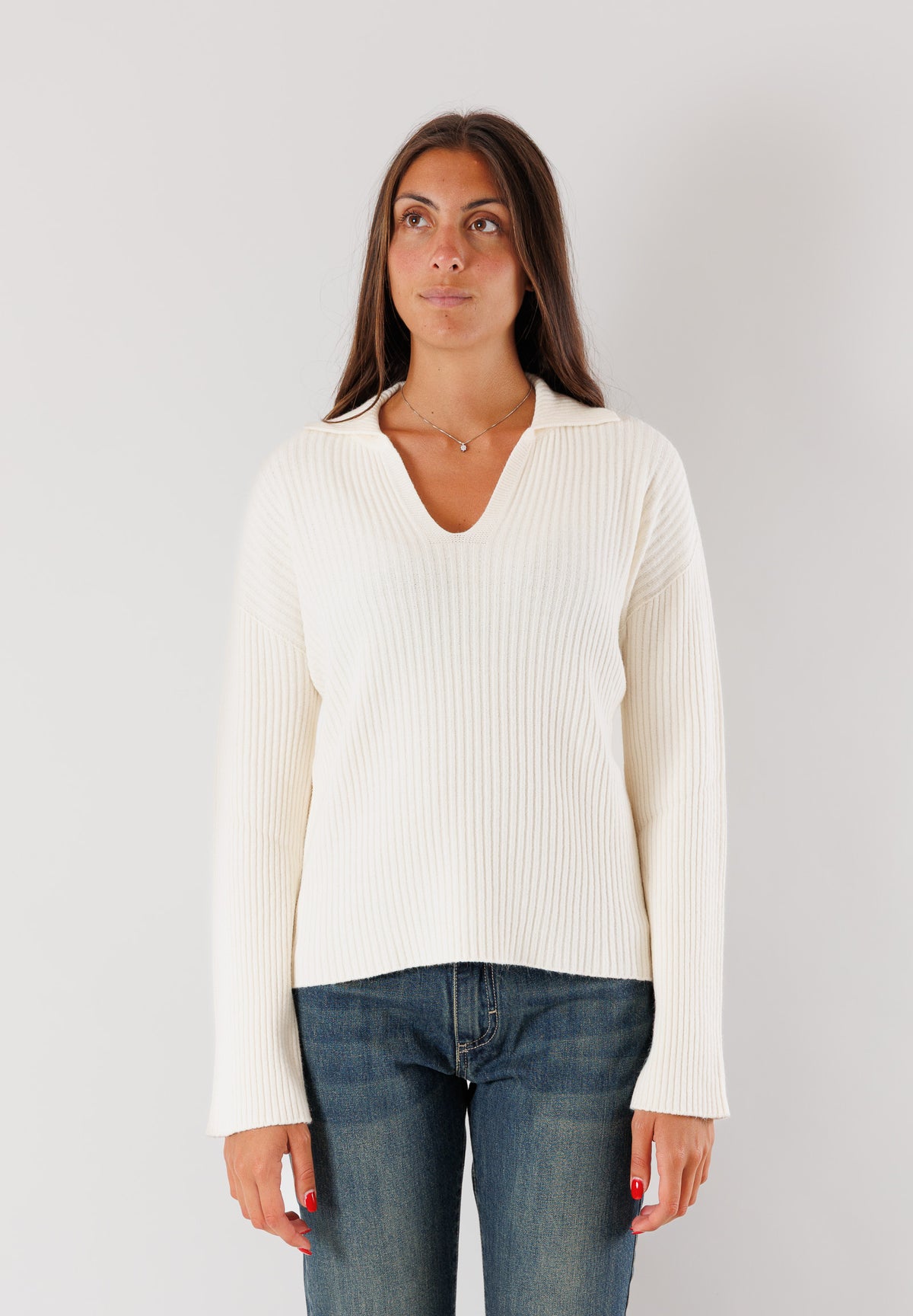 Maglia a costine con scollo polo 3M0851
